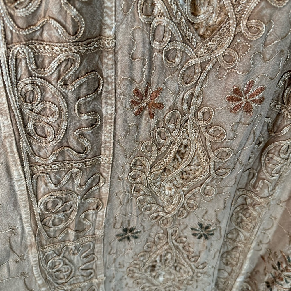 Vintage Bohemian Embroidered Maxi Dress Brown Velvet  Detail Large one size boho - Picture 7 of 13